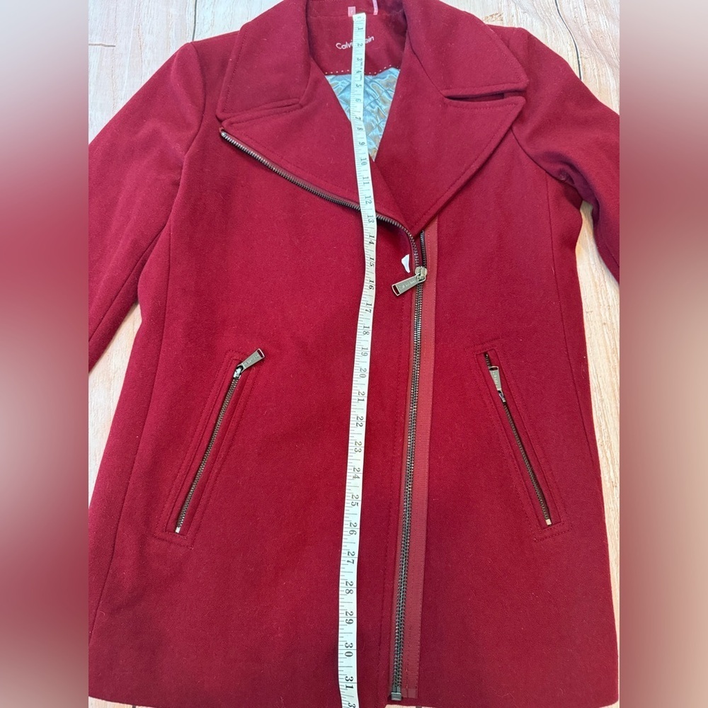 Calvin Klein Wool Blend Peacoat Size Large Women's Dark Red Jacket Zipper Front - Picture 3 of 7